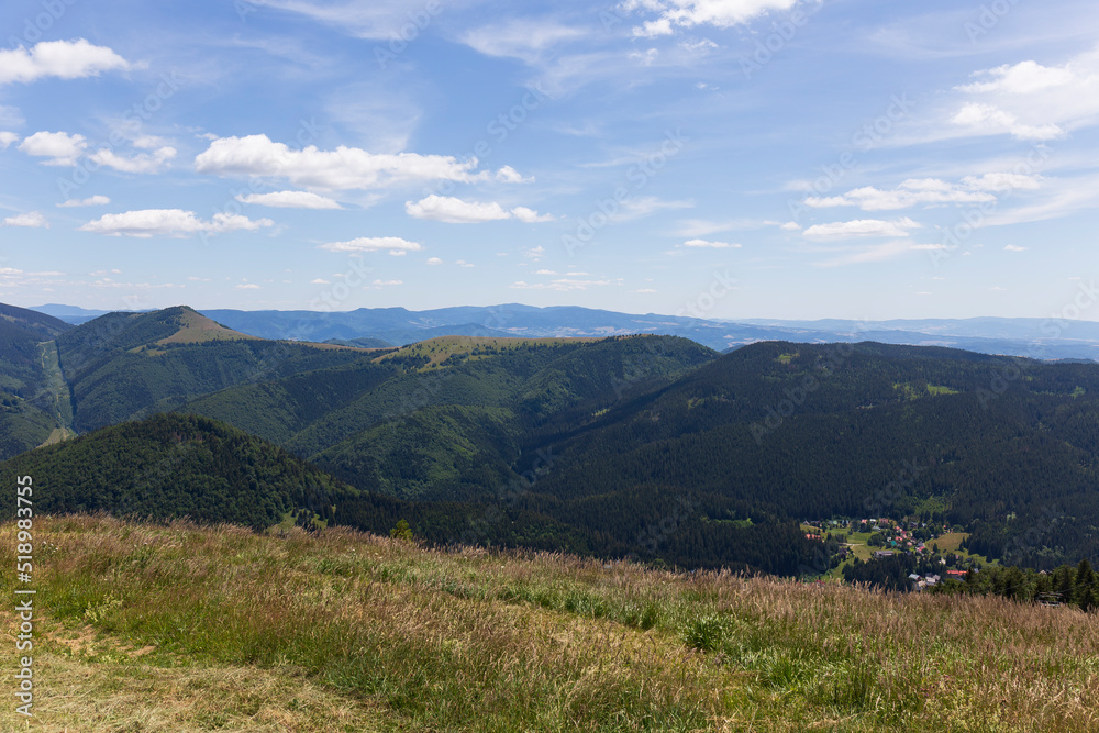 Summer Slovak Mountain Great Fatra, Velka Fatra, peaks Nova Hola (1361 m) and Zvolen (1403 m), views from them, Slovakia