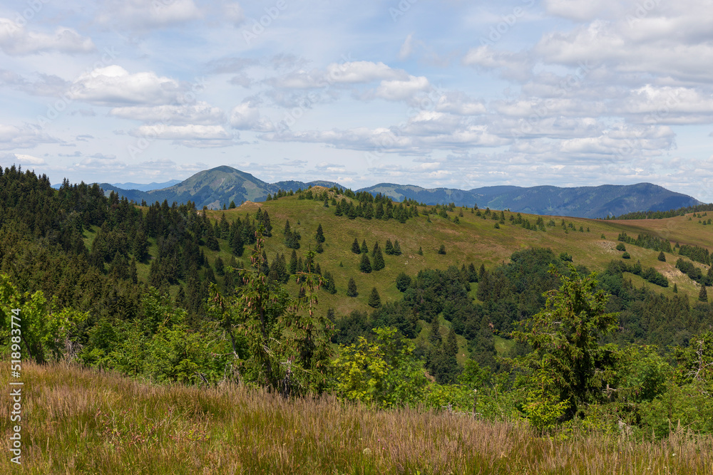 Summer Slovak Mountain Great Fatra, Velka Fatra, peaks Nova Hola (1361 m) and Zvolen (1403 m), views from them, Slovakia