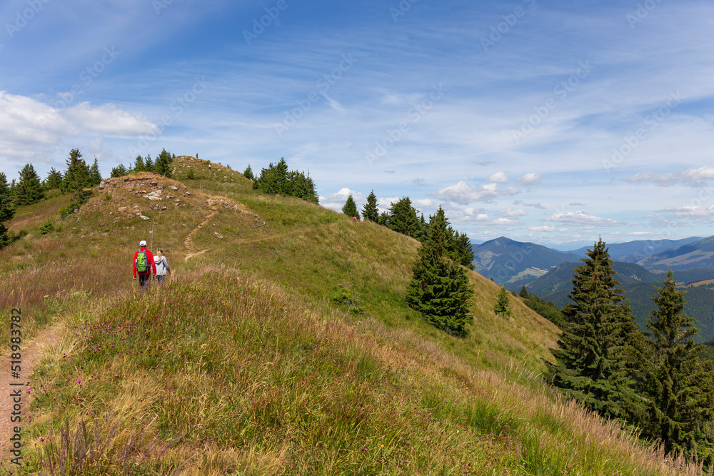 Summer Slovak Mountain Great Fatra, Velka Fatra, peaks Nova Hola (1361 m) and Zvolen (1403 m), views from them, Slovakia