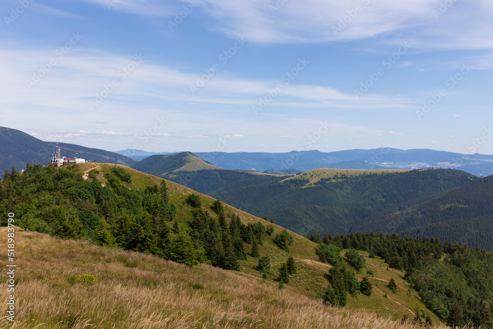 Summer Slovak Mountain Great Fatra, Velka Fatra, peaks Nova Hola (1361 m) and Zvolen (1403 m), views from them, Slovakia Summer Slovak Mountain Great Fatra, Velka Fatra, peaks Nova Hola (1361 m) and Zvolen (1403 m), views from them, Slovakia