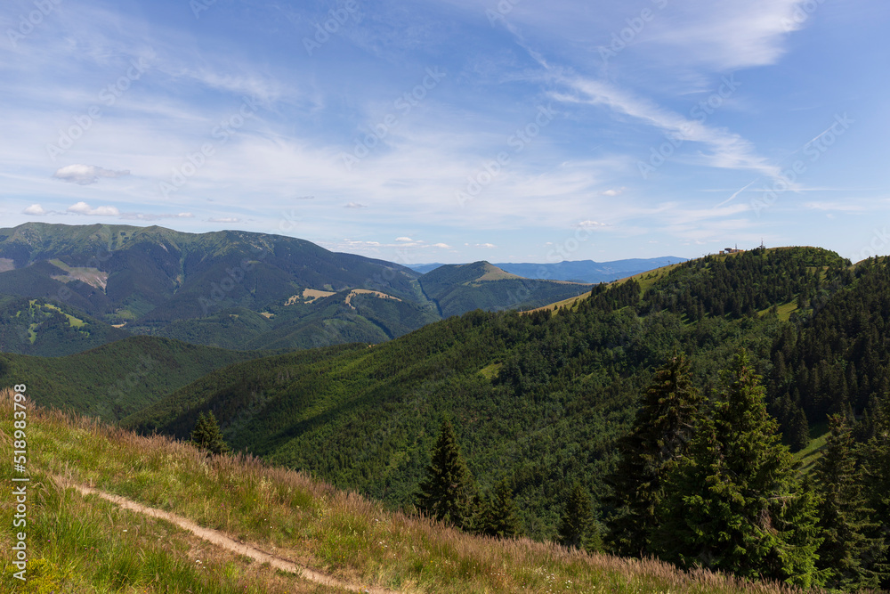 Summer Slovak Mountain Great Fatra, Velka Fatra, peaks Nova Hola (1361 m) and Zvolen (1403 m), views from them, Slovakia Summer Slovak Mountain Great Fatra, Velka Fatra, peaks Nova Hola (1361 m) and Zvolen (1403 m), views from them, Slovakia