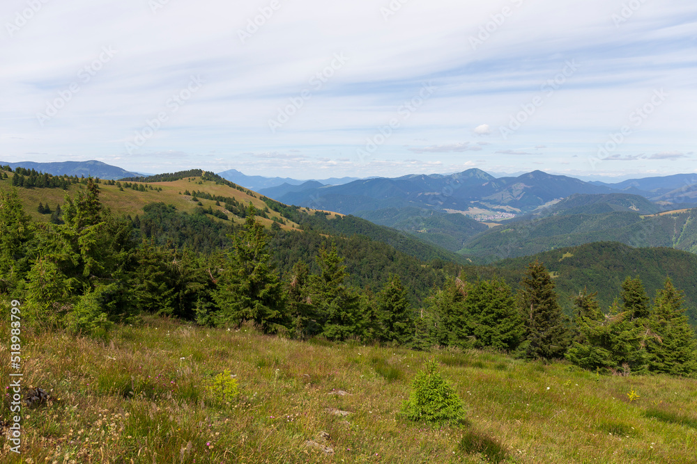 Summer Slovak Mountain Great Fatra, Velka Fatra, peaks Nova Hola (1361 m) and Zvolen (1403 m), views from them, Slovakia Summer Slovak Mountain Great Fatra, Velka Fatra, peaks Nova Hola (1361 m) and Zvolen (1403 m), views from them, Slovakia
