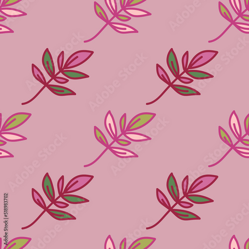 Cute outline leaves seamless pattern. Simple leaf wallpaper. Botanical floral background.