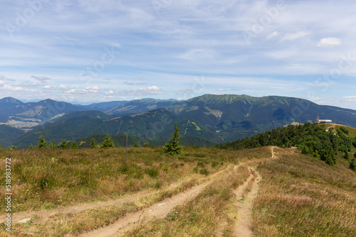 Summer Slovak Mountain Great Fatra, Velka Fatra, peaks Nova Hola (1361 m) and Zvolen (1403 m), views from them, Slovakia