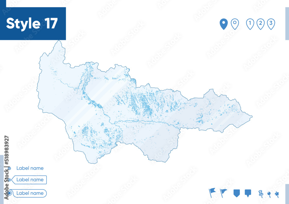 Khanty Mansi Autonomous Area, Russia - map isolated on white background with water and roads. Vector map.
