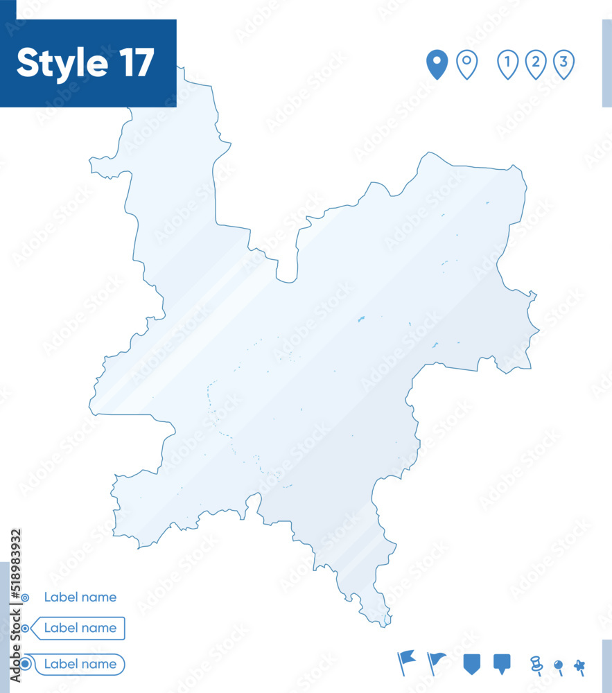 Kirov Region, Russia - map isolated on white background with water and roads. Vector map.