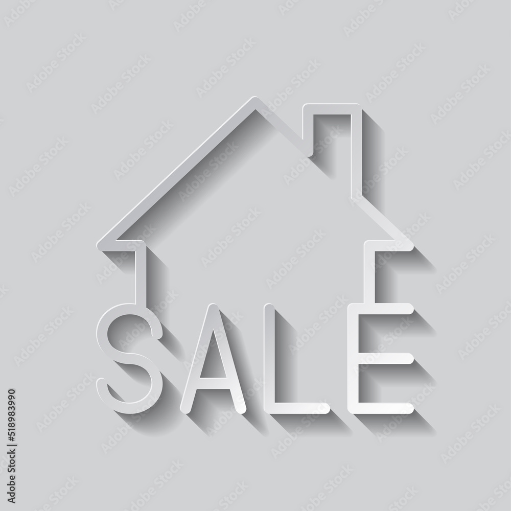 Sale, house simple icon vector. Flat design. Paper style with shadow. Gray background.ai Sale, house simple icon vector. Flat design. Paper style with shadow. Gray background.ai