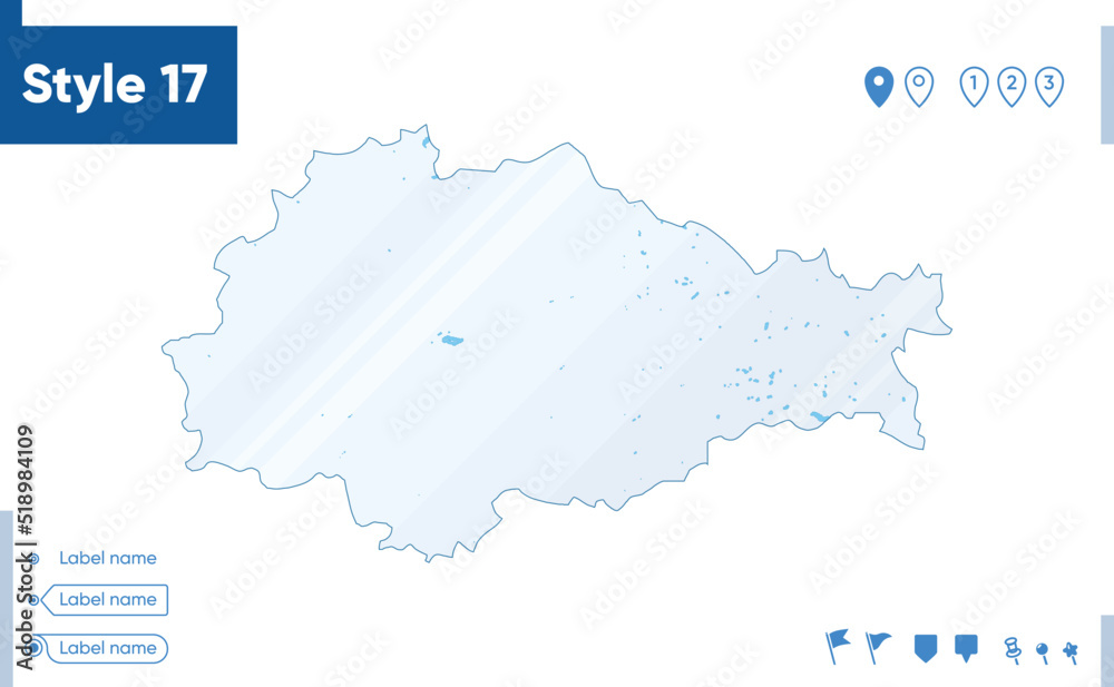 Kursk Region, Russia - map isolated on white background with water and roads. Vector map.