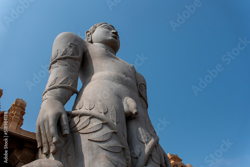 A view of the jain king Bahubali on top of the hills in Shravana Belagola. photo