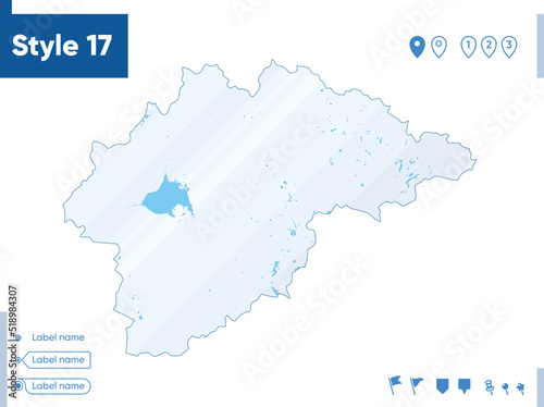 Novgorod Region, Russia - map isolated on white background with water and roads. Vector map.