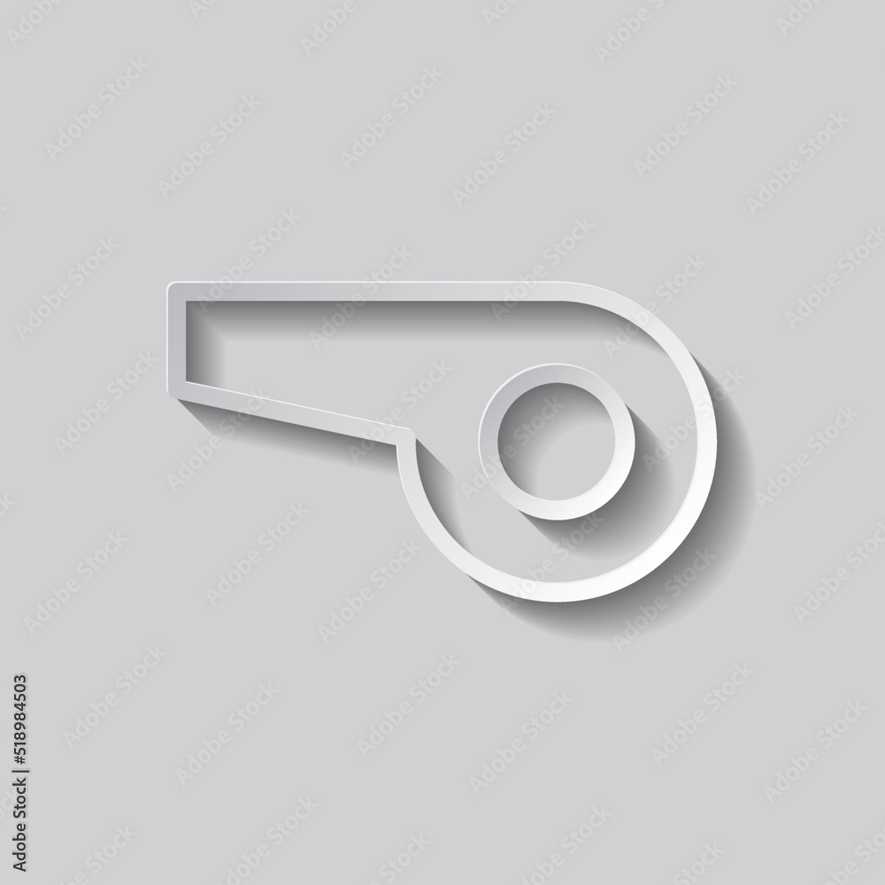Whistle simple icon vector. Flat design. Paper style with shadow. Gray background.ai Whistle simple icon vector. Flat design. Paper style with shadow. Gray background.ai