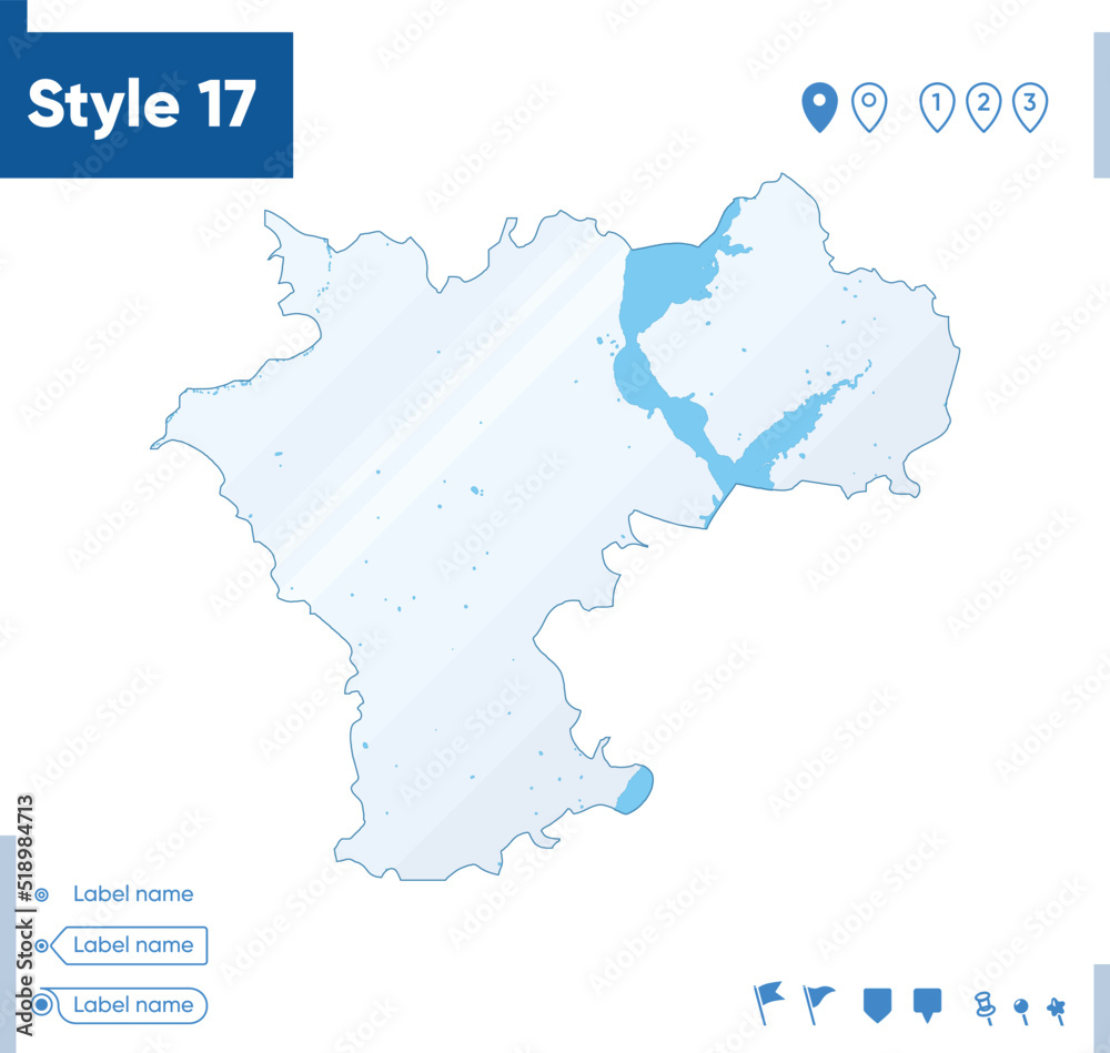 Ulyanovsk Region, Russia - map isolated on white background with water and roads. Vector map.