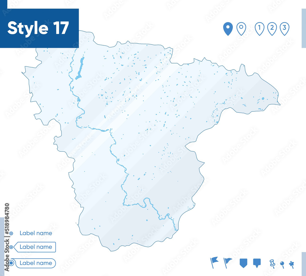 Voronezh Region, Russia - map isolated on white background with water and roads. Vector map.