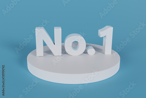 3D Render Number one on the white podium at the center on blue background with clipping path. photo