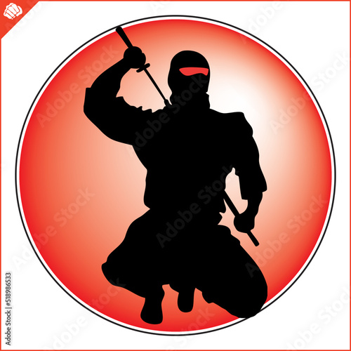 Ninja fighter creative design emblem colored symbol, logo. Vector. EPS 