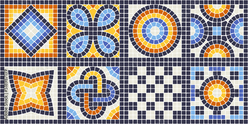 Ancient mosaic tile pattern. Decorative antique stone ornament.