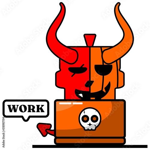 vector cartoon cute mascot skull devil pumpkin character working