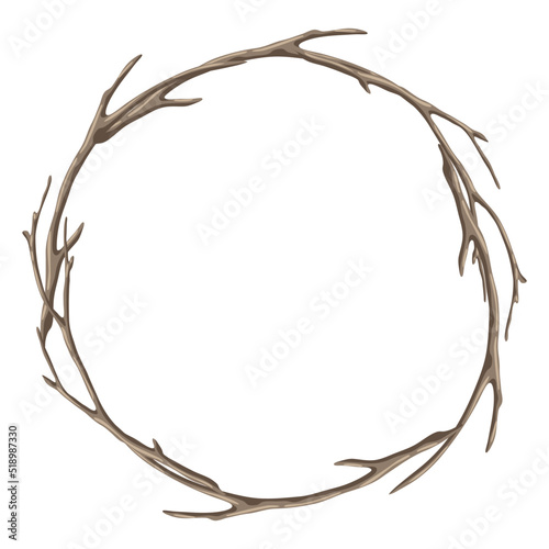 Frame with dry bare branches. Decorative natural twigs.