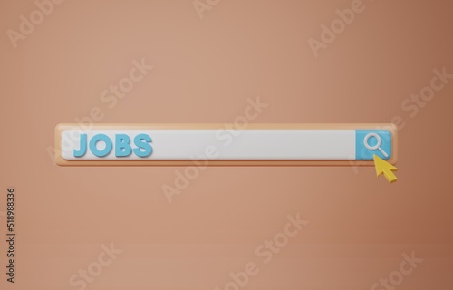 Job search, career change, finding vacancy or work position concept, search bar with word JOBS and mouse pointer, 3D illustration.