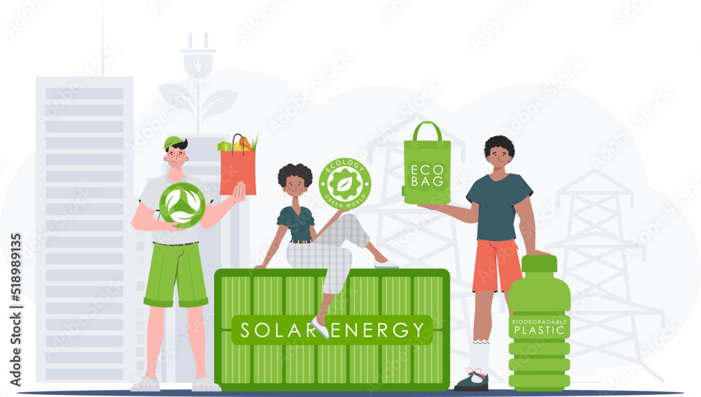 Concept of green world and ecology. ECO team. Flat style. Vector illustration.