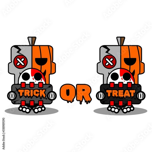 vector cartoon cute mascot skull character voodoo doll pumpkin trick or treat board