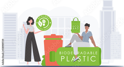 The concept of ecology and care for the environment. EKO is a team of people who care about the environment. Fashion trend illustration in Vector.