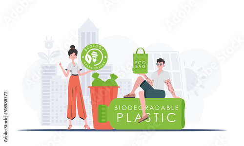 The concept of ecology and care for the environment. EKO is a team of people who care about the environment. Fashion trend vector illustration.