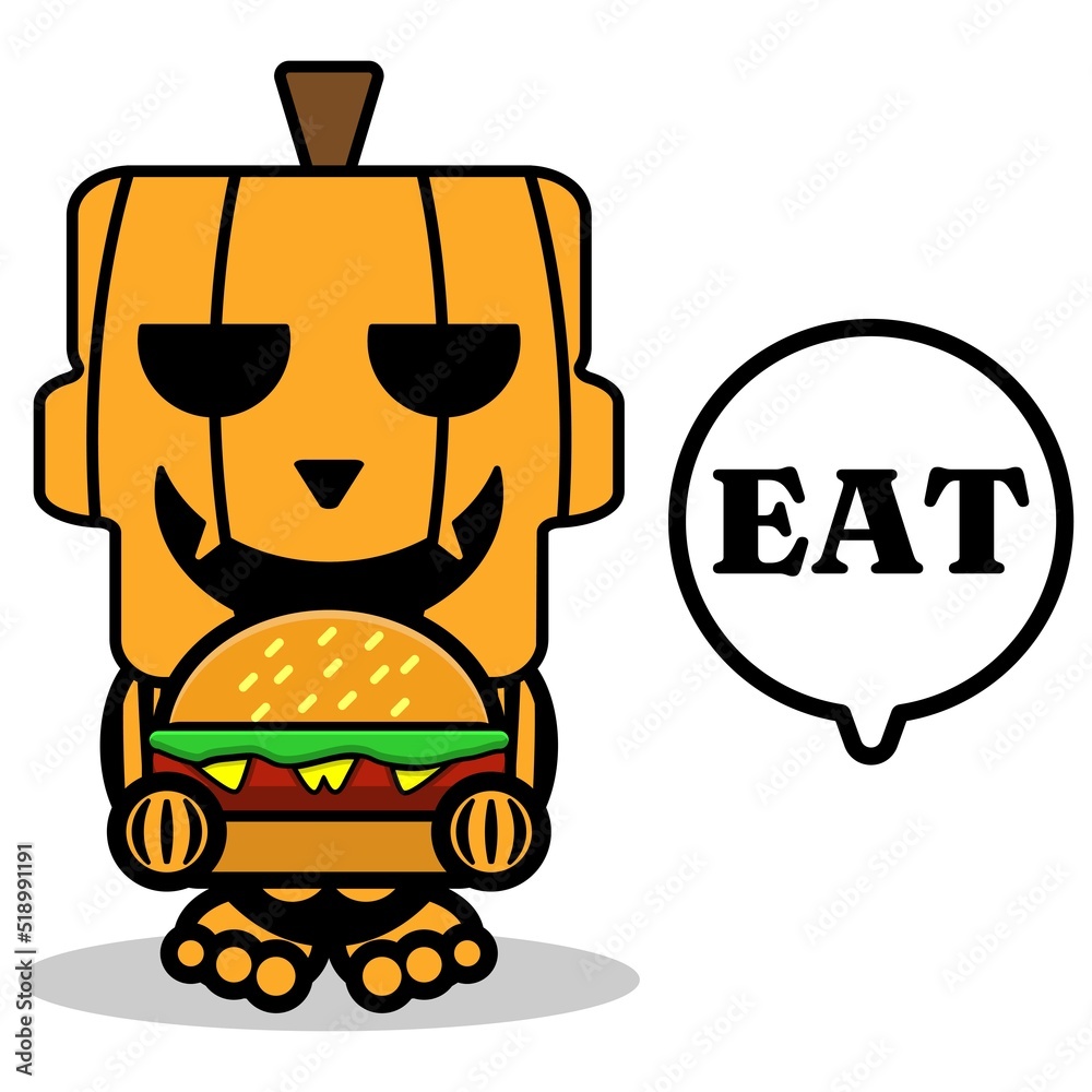 vector cartoon pumpkin mascot character cute skull eating burger vector cartoon pumpkin mascot character cute skull eating burger