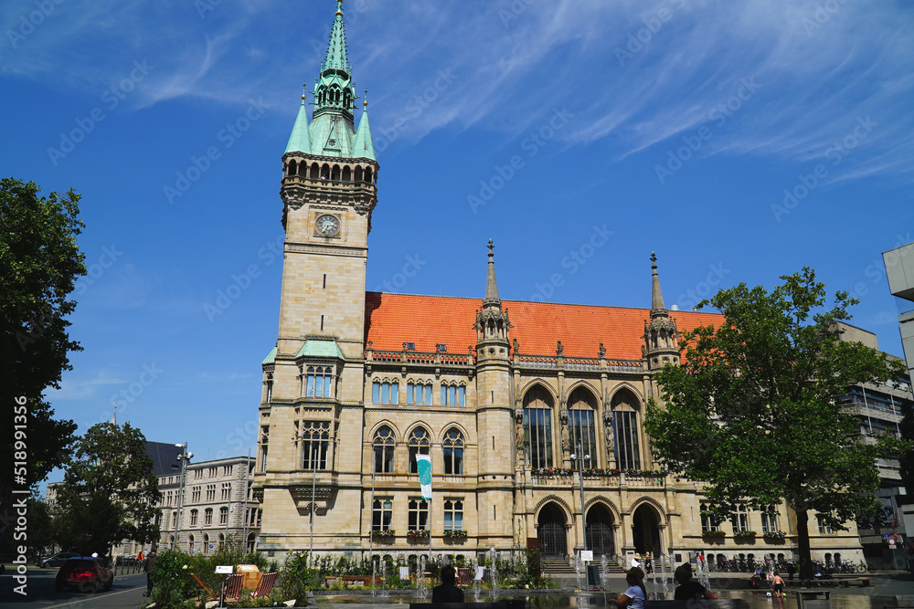 Fototapeta premium Historic town hall of Braunschweig, Lower Saxony, Germany. The tower and the neo-Gothic building were built between 1894 and 1900.