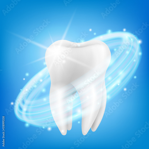 Protective vortex around tooth. Whitening of human tooth. Teeth protection, tooth care dental medical vector concept. Realistic 3d vector illustration.