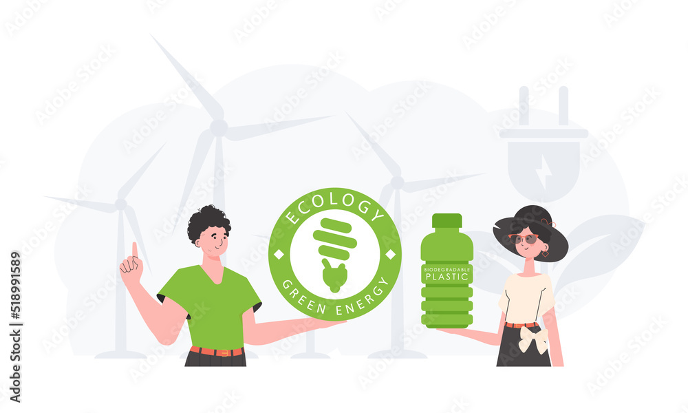 Ecology friendly and green world concept. EKO is a team of people who care about the environment. Fashion trend vector illustration. - obrazy, fototapety, plakaty 