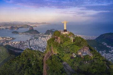Wandcirkels Rio de Janeiro Corcovado en Guanabarabaai bij zonsondergang  © diegograndi
