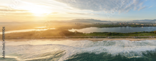 Panoramic aerial view of Reserva Beach, Marapendi Lagoon and Reserve at Barra da Tijuca - Rio de Janeiro, Brazil