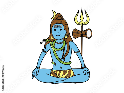 Hindu God Shiva. Vector illustration in cartoon style for children.