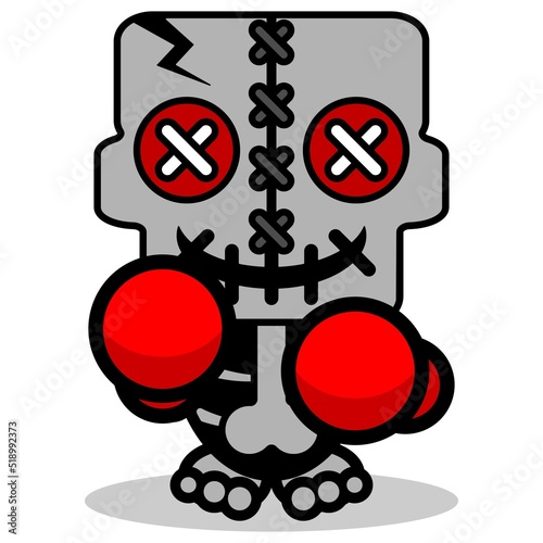 vector cartoon mascot character halloween skull cute boxing voodoo doll