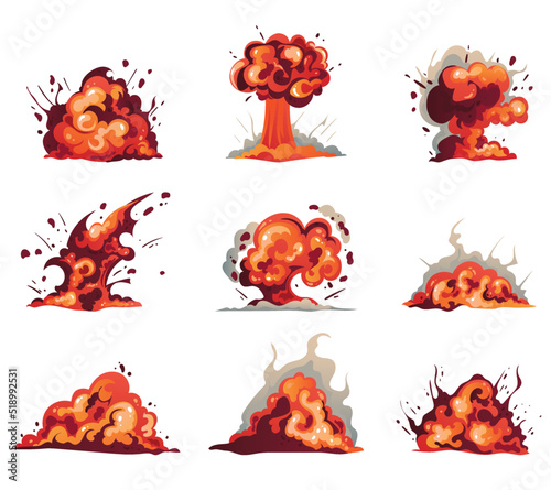 Bomb explosion fire dynamite detonation atomic comics isolated set. Vector cartoon design element illustration