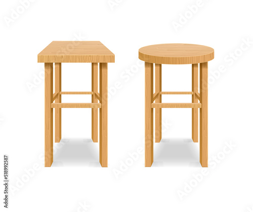 Realistic Detailed 3d Wooden Chair Set. Vector