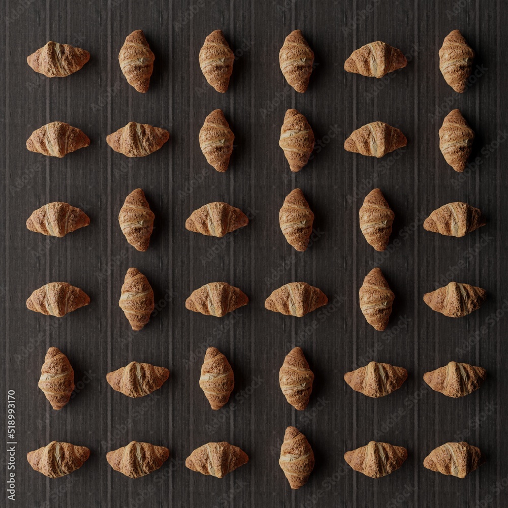 Pattern of tasty croissant facing different directions Pattern of tasty croissant facing different directions