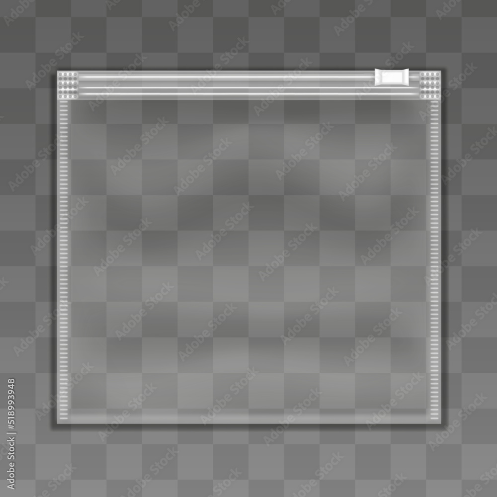 Mockup of square plastic zipper bag isolated on transparent background