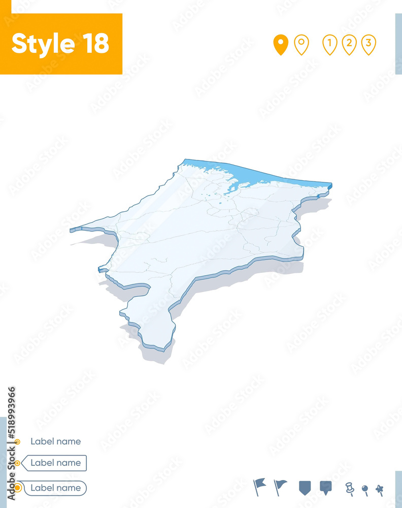 Maranhao, Brazil - 3d map on white background with water and roads. Vector map with shadow.