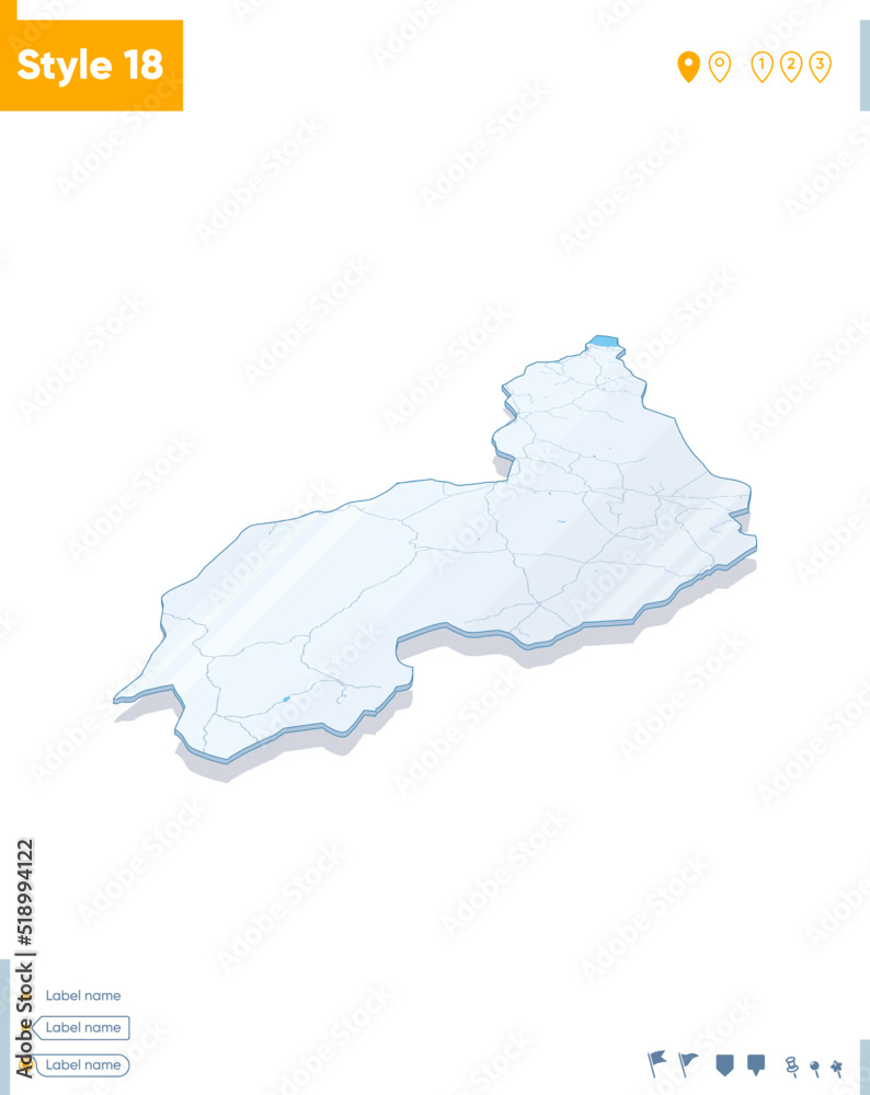 Piaui, Brazil - 3d map on white background with water and roads. Vector map with shadow.