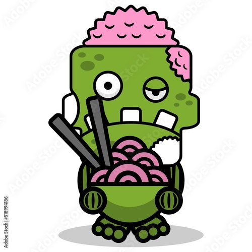 vector cartoon mascot character halloween zombie skull green cute noodles