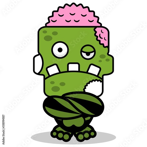 vector cartoon cute green skull zombie halloween mascot character cool