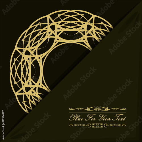 Envelope with decorative design for postcards, invitations, greetings, business cards, brochures and more. Gold ornament, mandala on a khaki background. Vector illustration