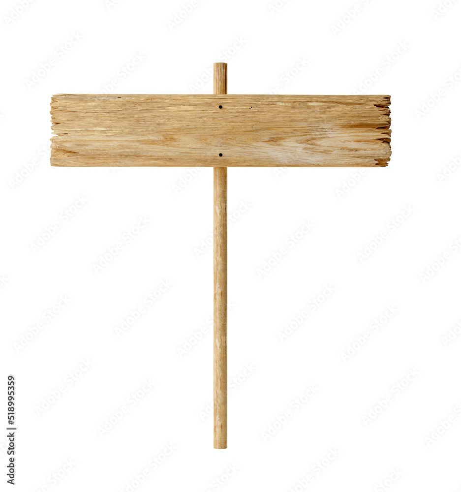 Empty, blank wooden sign on wood post with room for text, wooden sign template isolated on white background Empty, blank wooden sign on wood post with room for text, wooden sign template isolated on white background