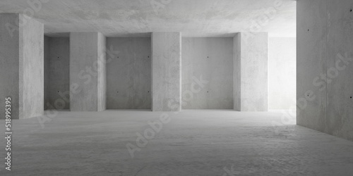 Obraz na plátně Abstract large, empty, modern concrete room, indirect light from the right, pill