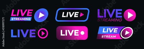 Live streaming icon set neon style isolated on transparent background. Symbol for social media. LIVE button for logo, sign, ui, app development, TV broadcasting. Vector 10 eps