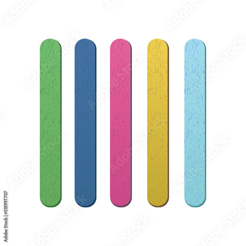 Colorful realistic ice cream stick set with wood texture isolated white background. Eco friendly food accesories. Vector 10 eps