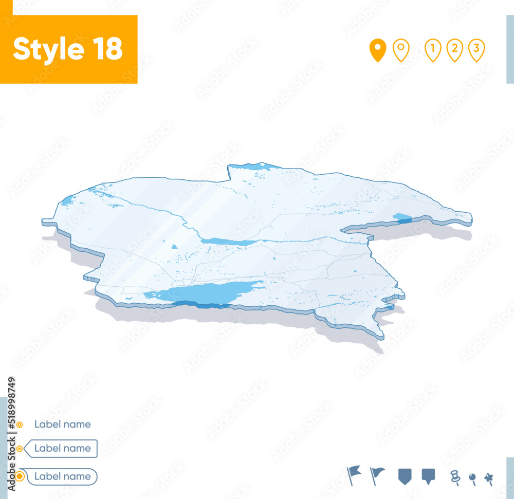 Almaty, Kazakhstan - 3d map on white background with water and roads. Vector map with shadow.