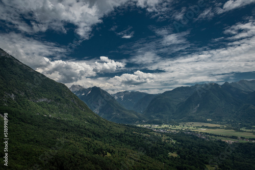 Fototapeta Naklejka Na Ścianę i Meble -  View from cableway near Kanin mountains in Slovenia in summer cloudy day